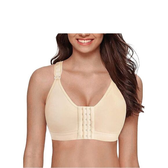 YIANNA Womens Post-Surgery Front Closure Brassiere Sports Bra, YA83288-Beige-M - Picture 1 of 8